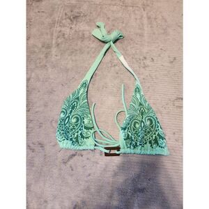 Victoria's Secret Bikini Top Size M Green Paisley Print Halter Swimwear Adjustab
